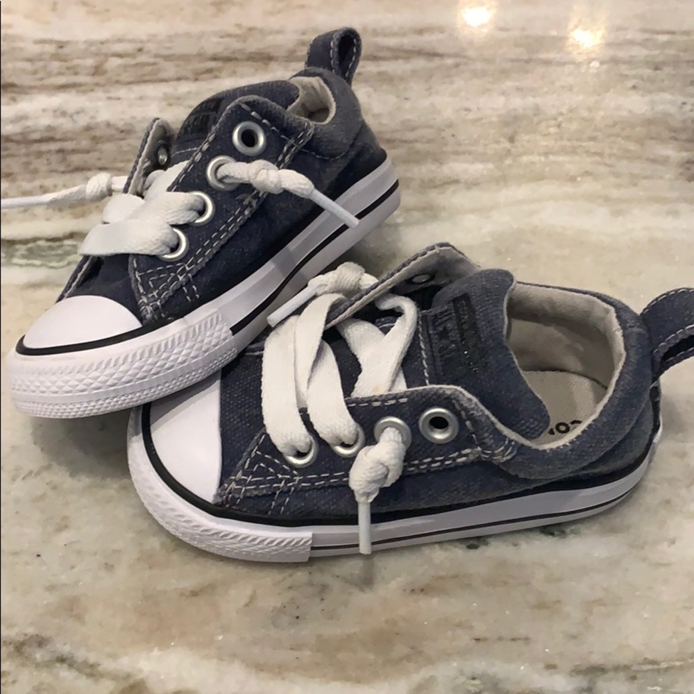 Blue and white canvas converse